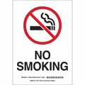 Brady No Smoking Sign, 14 in H, 10" W, Rectangle, English, 42697 42697