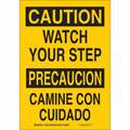 Brady Caution Sign, 14" H, 10" W, Aluminum, Rectangle, English, Spanish, 125478 125478