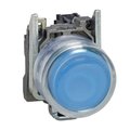 Schneider Electric Push button, Harmony XB4, metal, projecting, blue, 22mm, spring return, booted, unmarked, 1NO XB4BP61