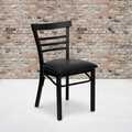 Flash Furniture Black Three-Slat Ladder Back Metal Chair, Black Vinyl Seat, PK2 2-XU-DG6Q6B1LAD-BLKV-GG