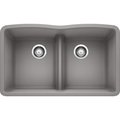 Blanco Diamond Silgranit 50/50 Double Bowl Undermount Kitchen Sink with Low Divide - Metallic Gray 442077