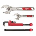 Milwaukee Tool Adjustable Wrench Set w/Cheat Pipe Wrnch 48-22-7400, 48-22-7314