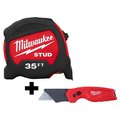 Milwaukee Tool Tape Measure, 35ft, w/Fold Utility Knife 48-22-9735, 48-22-1500
