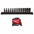 Milwaukee Tool Impact Socket Set, 25ft Tape Measure 49-66-7003, 48-22-0225M