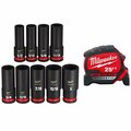 Milwaukee Tool Impact Socket Set with Tape Measure 49-66-7022, 48-22-0225M