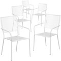 Flash Furniture 5Pack White Steel Patio Arm Chair with Square Back 5-CO-2-WH-GG