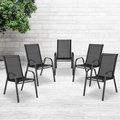 Flash Furniture 5 Pack Black Outdoor Stack Chair w/ Flex Material 5-JJ-303C-GG