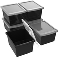 Storex Storage Bin W/ Lid, 11.25 in W, 7.87 in H, 13.63 in L, Black, 6 PK 61427U06C