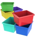 Storex Storage Bin, Plastic, 11.3 in W, 7.9 in H, 13.6 in L, Assorted - Green, Teal, Yellow, Red, Blue 61514U06C