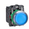 Schneider Electric Illuminated push button, Harmony XB5, plastic, blue flush, 22mm, universal LED, plain lens, 1NO + 1NC, 24V AC DC XB5AW36B5