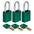 Brady Safekey Lockout Padlock Aluminum Green 1.5" ALU-GRN-38ST-KA3PK