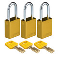 Brady Safekey Lockout Padlock Aluminum Yellow 1.5 ALU-YLW-38ST-KA3PK
