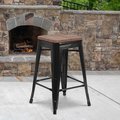 Flash Furniture 24" Black Backless Metal Stool CH-31320-24-BK-WD-GG