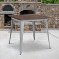 Flash Furniture Square Square Silver Metal Indoor Table with Wa, 31.5" W X 31.5" L X 30.5" H, Wood, Wood Grain CH-51040-29M1-SIL-GG