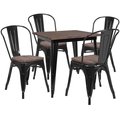 Flash Furniture Square Black Metal Table Set with Wood T, 32.25"W W, 31.5" Square L, 30.5"H H CH-WD-TBCH-18-GG