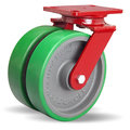 Hamilton Heavy Service Dual-Wheel Swivel Caster, 8" x 2" Duralast Polyurethane (95A) on Cast Iron Wheels S-HS2-8DB