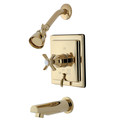 Kingston Brass Tub and Shower Faucet, Polished Brass, Wall Mount KB86520ZX