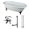 Kingston Brass KCT7D663013C5 66" Cast Iron Clawfoot Tub, 66" L, 30" W, White/Oil Rubbed Bronze, Cast Iron/Brass KCT7D663013C5