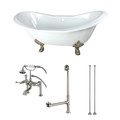 Kingston Brass KCT7D7231C8 72" Cast Iron Clawfoot Tub w, 72.0625" L, 30.875" W, White/Brushed Nickel KCT7D7231C8