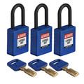 Brady Safekey Lockout Padlock Nylon Blue 1.5" Pla NYL-BLU-38PL-KA3PK