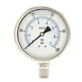 Pic Gauges Pressure Gauge, 0 to 100 psi, 1/2 in MNPT, Stainless Steel, Silver PRO-301L-402E-01