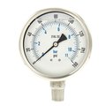 Pic Gauges Pressure Gauge, 0 to 160 psi, 1/2 in MNPT, Stainless Steel, Silver PRO-301L-402F-01