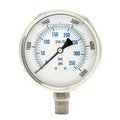 Pic Gauges Pressure Gauge, 0 to 5000 psi, 1/2 in MNPT, Stainless Steel, Silver PRO-301L-402R-01