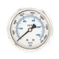 Pic Gauges Pressure Gauge, 0 to 15,000 psi, 1/4 in MNPT, Stainless Steel, Silver PRO-302L-254V-01