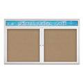 United Visual Products Double Door Radius Corkboard With Header UV8014-SATIN-BUFF