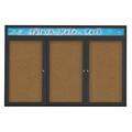 United Visual Products Triple Door Radius Corkboard, Header, 72 UV80155-BLACK-FORBO