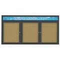 United Visual Products Triple Door Radius Corkboard With Header UV8015-BLACK-KEYLIME