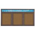 United Visual Products Triple Door Radius Corkboard, Header, 72 UV8015-BRONZE-FORBO