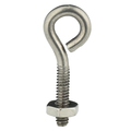 Zoro Select Routing Eye Bolt Without Shoulder, #6-32, 3/4 in Shank, 1/4 in ID, Stainless Steel, Plain, 10 PK 07255 7