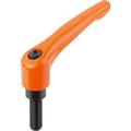 Kipp Adjustable Handle, Modern Design, Sz. 2, 3/8-16X20, Die Cast Zinc Orange RAL 2004, Comp: Steel K0122.2A42X20