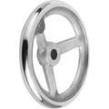 Kipp Handwheel, DIN 950, Aluminum 3-spoke, Diameter D= 160 mm, Bore D2= 0.5", Without Grip K0160.0160XCP