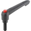 Kipp Adjustable Handle With Push Button, Size: 1, 10-24X20, Plastic Black, Comp: Steel, Button: Red K0269.711A0X20