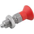 Kipp Indexing Plunger Red D1= M06X0.75 D=3, Style B, Non-Lockout w Locknut, Stainless Steel Not Hardened K0338.1290384
