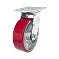Madico Heavy-Duty Mold‐On Polyurethane Industrial Casters, Swivel Without Brake, with Plate, Red F25106