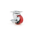 Madico Heavy-Duty Mold‐On Polyurethane Industrial Casters, Swivel with Brake, with Plate, Red F25204