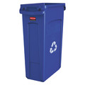 Rubbermaid Commercial Recycling Bin, Rectangular, 23 gal Capacity, 11 in W, 22 in D, Recycle Symbol, Plastic, Blue FG354007BLUE