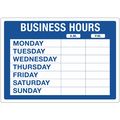Cosco Business Hours Sign, 10 in Height, 14 in Width, Vinyl, Horizontal Rectangle, English 98023