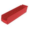 Zoro Select 15 lb Shelf Storage Bin, Plastic, 4 1/8 in W, 4 in H, 17 7/8 in L, Red 30128REDBLANK
