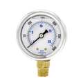 Pic Gauges Pressure Gauge, 0 to 300 psi, 1/4 in MNPT, Stainless Steel, Silver 201L-204H