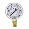 Pic Gauges Pressure Gauge, 0 to 1000 psi, 1/4 in MNPT, Stainless Steel, Silver 201L-204M