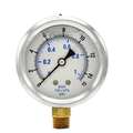 Pic Gauges Pressure Gauge, 0 to 15 psi, 1/4 in MNPT, Stainless Steel, Silver PRO-201L-254B