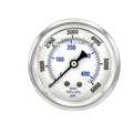 Pic Gauges Pressure Gauge, 0 to 6000 psi, 1/4 in MNPT, Stainless Steel, Silver PRO-202L-254S
