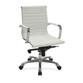 Lorell Managerial Chair, Leather, 19" to 21-3/4" Height, Fixed Arms, White, Chrome LLR59503