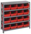 Quantum Storage Systems Steel Bin Shelving, 36 in W x 39 in H x 12 in D, 5 Shelves, Red 1239-207RD