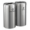 Glaro 30 gal Round Recycling Bin, Open Top, Satin Aluminum, 2 Openings 1242-2SA-SA-R/W