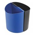 Safco 6 gal Half-Round Desk Recycling Container, Open Top, Black/Blue, Plastic, 2 Openings 9927BB